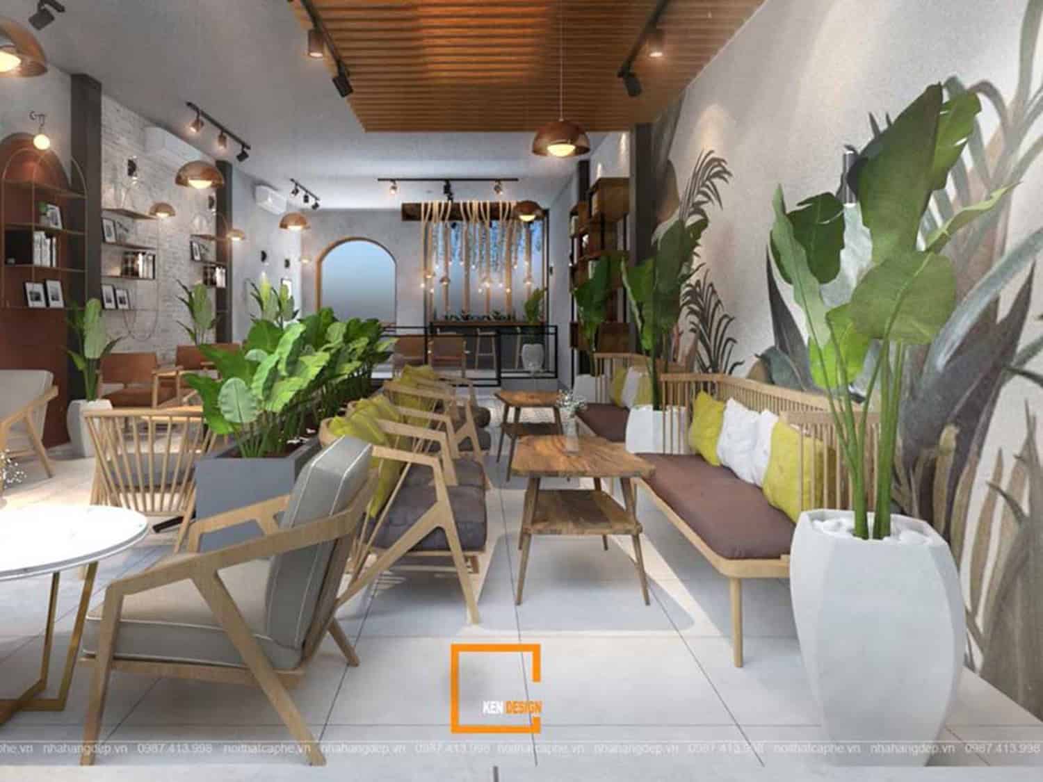 Thiết kế quán cafe với vật liệu gỗ