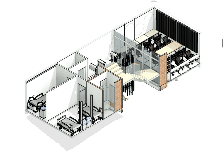 Mẫu bản vẽ thiết kế nội thất 3D chi tiết cho một khu vực chăm sóc khách hàng của spa, thẩm mỹ viện