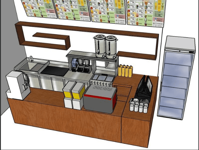 Báo giá thi công tủ bếp đẹp cho quầy bếp quán ăn- Bản vẽ thiết kế chi tiết 3D quầy bếp của quán ăn