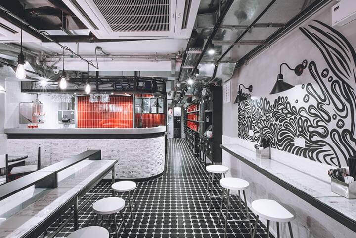Phối hợp màu sắc thiết kế quán cafe phong cách hongkong