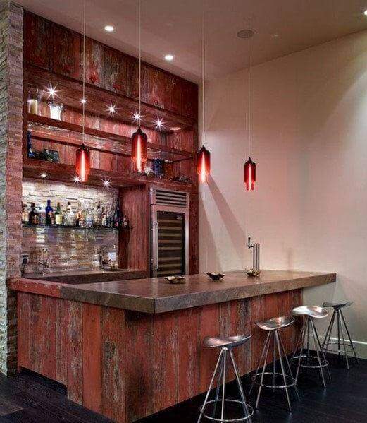 Quầy bar gỗ kết hợp đèn treo