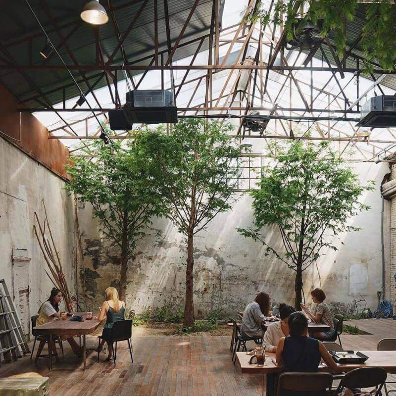thiết kế nội thất quán cafe xanh