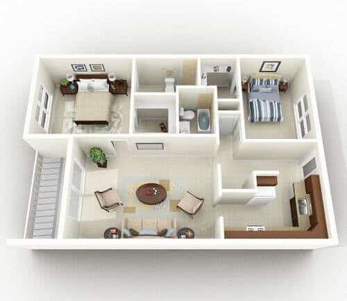 Thiết kế chung cư 2 phòng ngủ