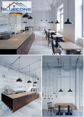 Tổng thể các khoản không gian bố trí nội thất của thiết kế quán cafe măt tiền 5m
