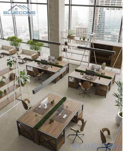 Mẫu thiết kế văn phòng hiện đại tạo không gian rộng thoáng và tận dụng tốt ánh sáng tự nhiên