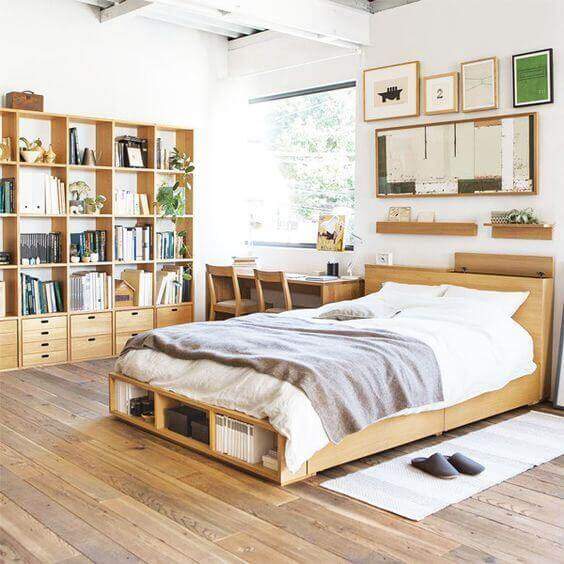 Không gian phòng ngủ với thiết kế nội thất sàn gỗ thông minh