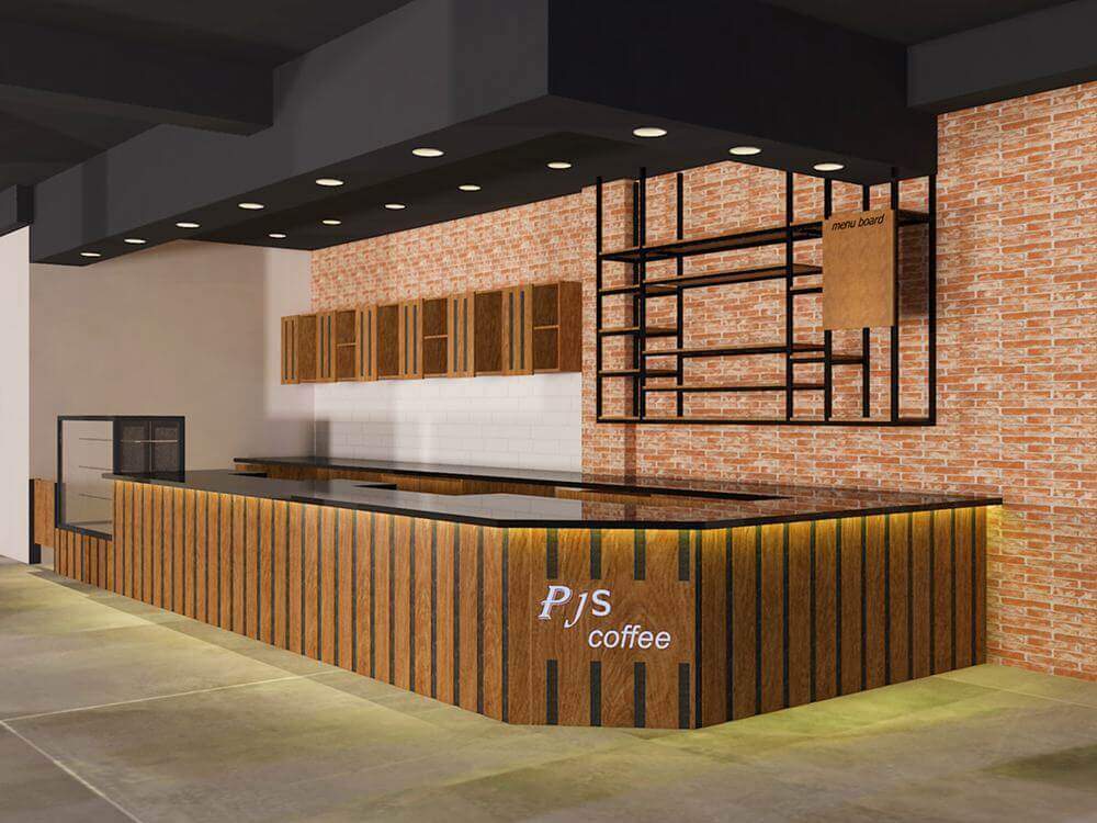 Thiết kế quầy bar với chất liệu gỗ của một quán cafe