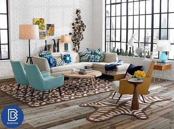 Thiết kế nội thất phòng khách chung cư 13 Phòng khách phong cách Retro