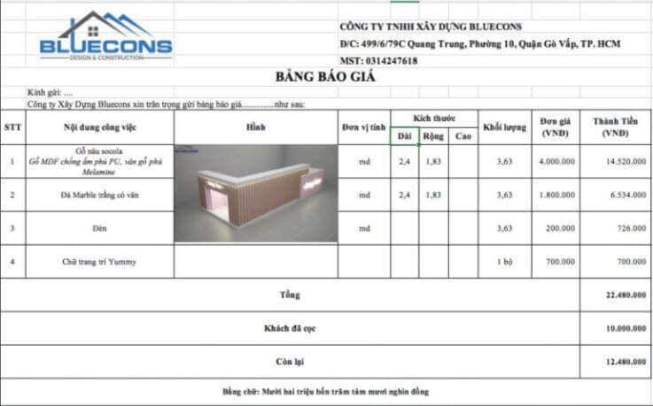 Mẫu báo giá thiết kế thi công quầy bar gỗ đẹp