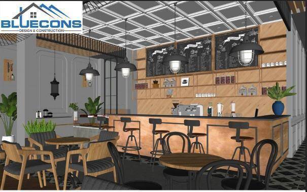 Bản 3D thiết kế nội thất quán cafe