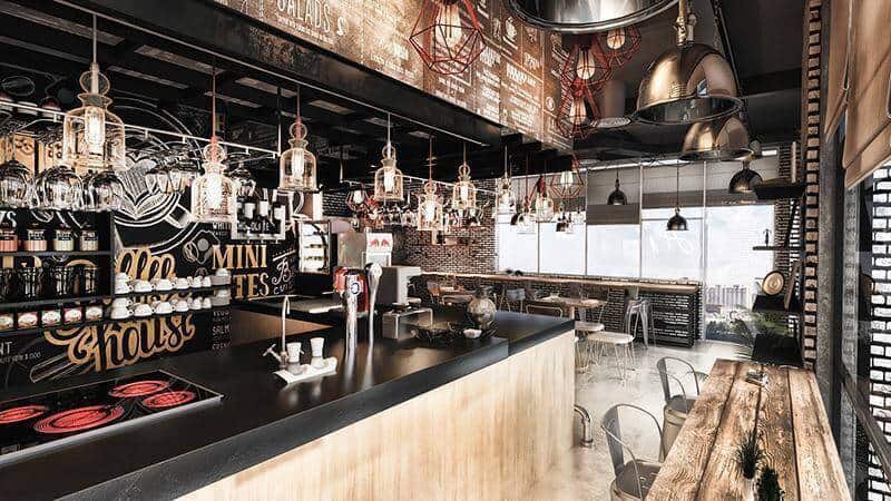 phong cách thiết kế thi công quầy bar cafe độc đáo