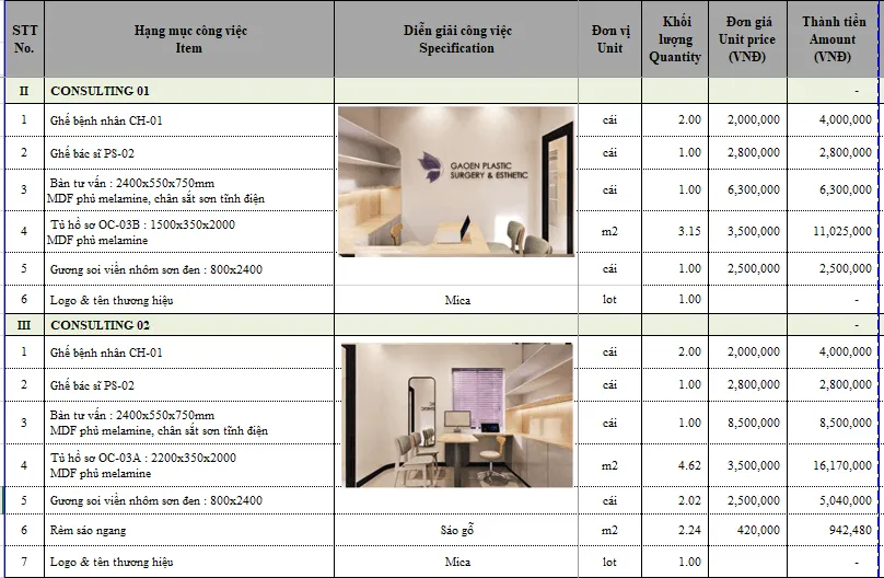 Báo giá thi công nội thất spa