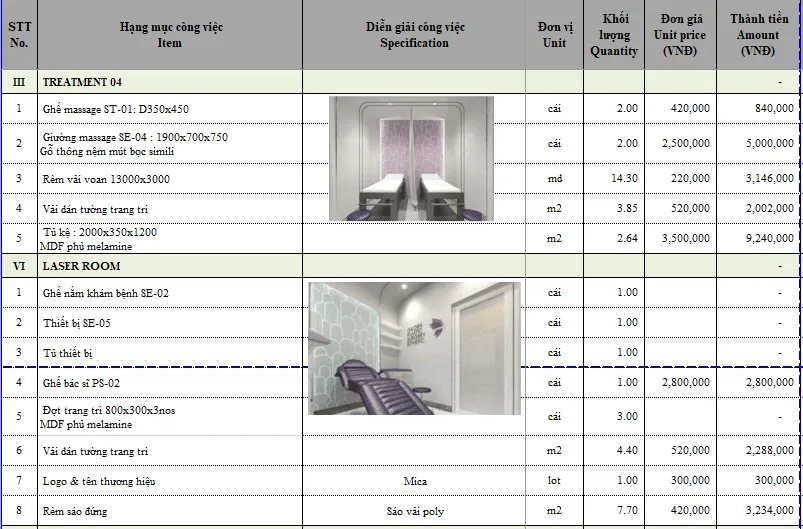 Báo giá thi công nội thất spa