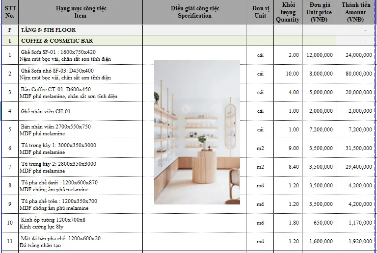 Báo giá thi công nội thất spa