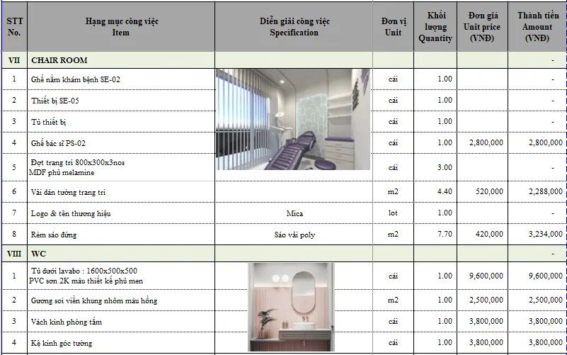 Báo giá thi công nội thất spa