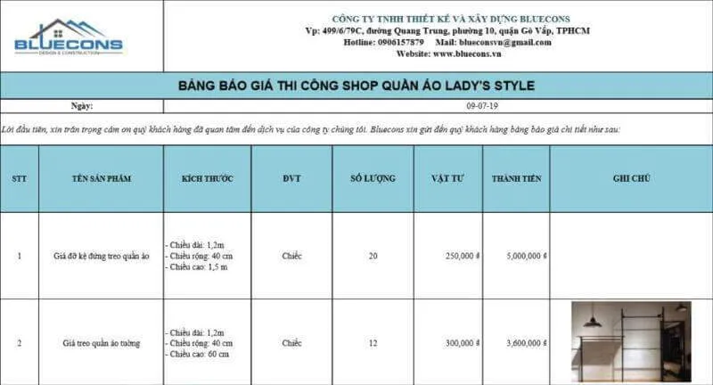 Báo giá thi công shop thời trang quận Thủ Đức TPHCM Lady's Style