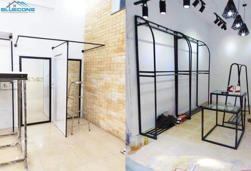 Không gian nội thất shop thời trang không cầu kỳ nhưng đáp ứng tối ưu công năng, đảm bảo hiện đại