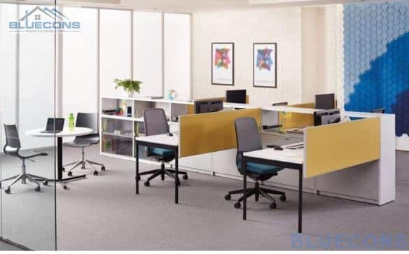Màu sắc lựa chọn khéo léo tạo nên không gian thiết kế văn phòng 60m2 làm việc hài hòa và thu hút