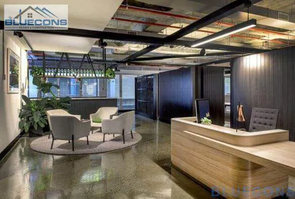 Không gian thiết kế văn phòng làm việc hiện đại quầy lễ tân có khu việc chờ dành cho khách ghé thăm văn phòng