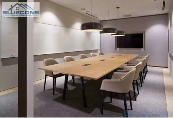 Mẫu thiết kế văn phòng làm việc hiện đại với phòng họp được trang trí và bố trí nội thất đẹp và hài hòa