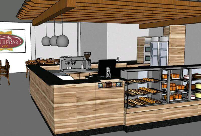 Thiết kế thi công quầy cafe gỗ bản vẽ 3d