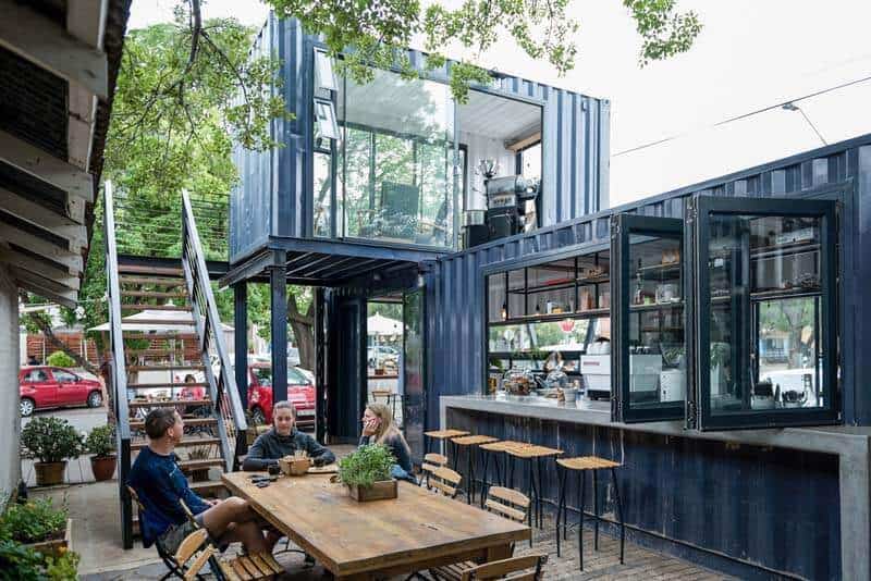 Mẫu quán cafe container 2 tầng tại châu Âu, thiết kế phong cách hiện đại