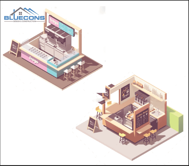 Mẫu bản vẽ thiết kế 3D dành cho thiết kế quán cafe take away đẹp tại công ty Bluecons