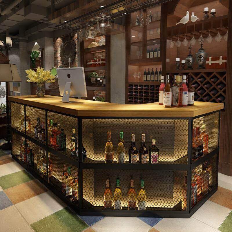 thiết kế mẫu quầy lễ tân nhà hàng kết hợp tủ rượu bày trí thẩm mỹ