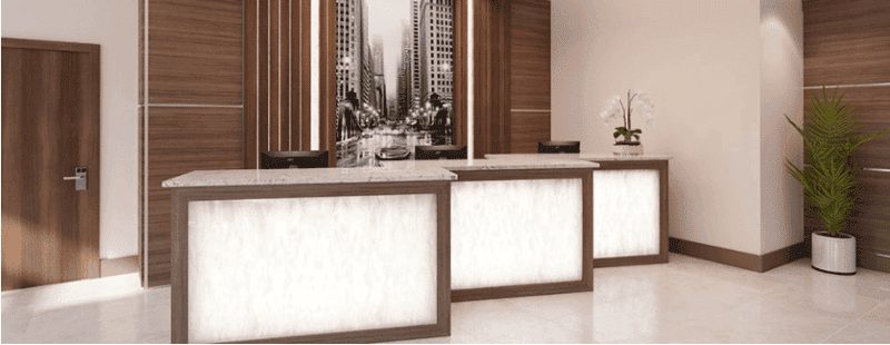 Mẫu quầy lễ tân khách sạn kiểu ziczac mới lạ và đầy phong cách