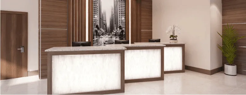 Bật mí 3 mẫu quầy lễ tân nhà hàng chất lượng của Bluecons