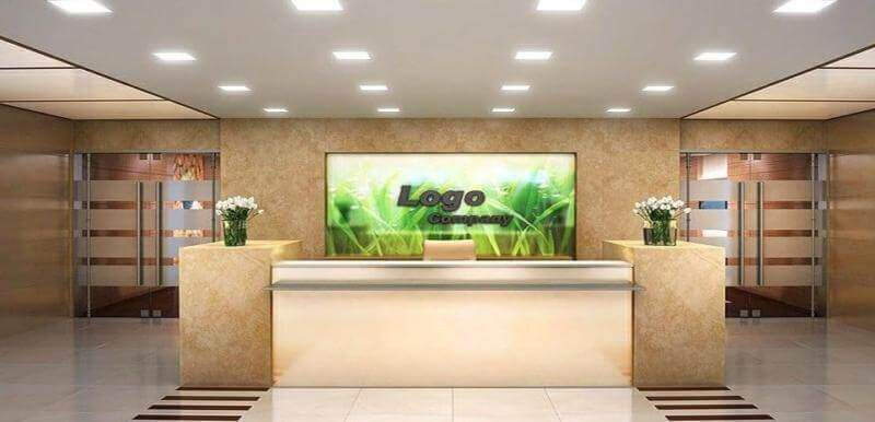 Quầy bar lễ tân 57 Đưa logo công ty vào quầy bar lễ tân