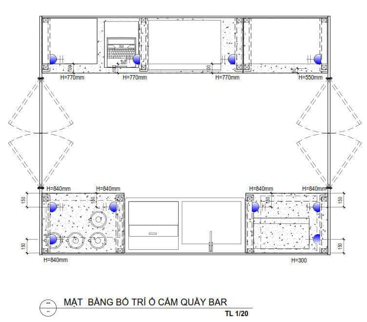 Kích thước quầy pha chế