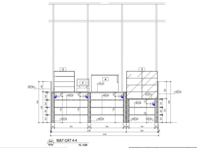 Kích thước quầy pha chế mặt đứng