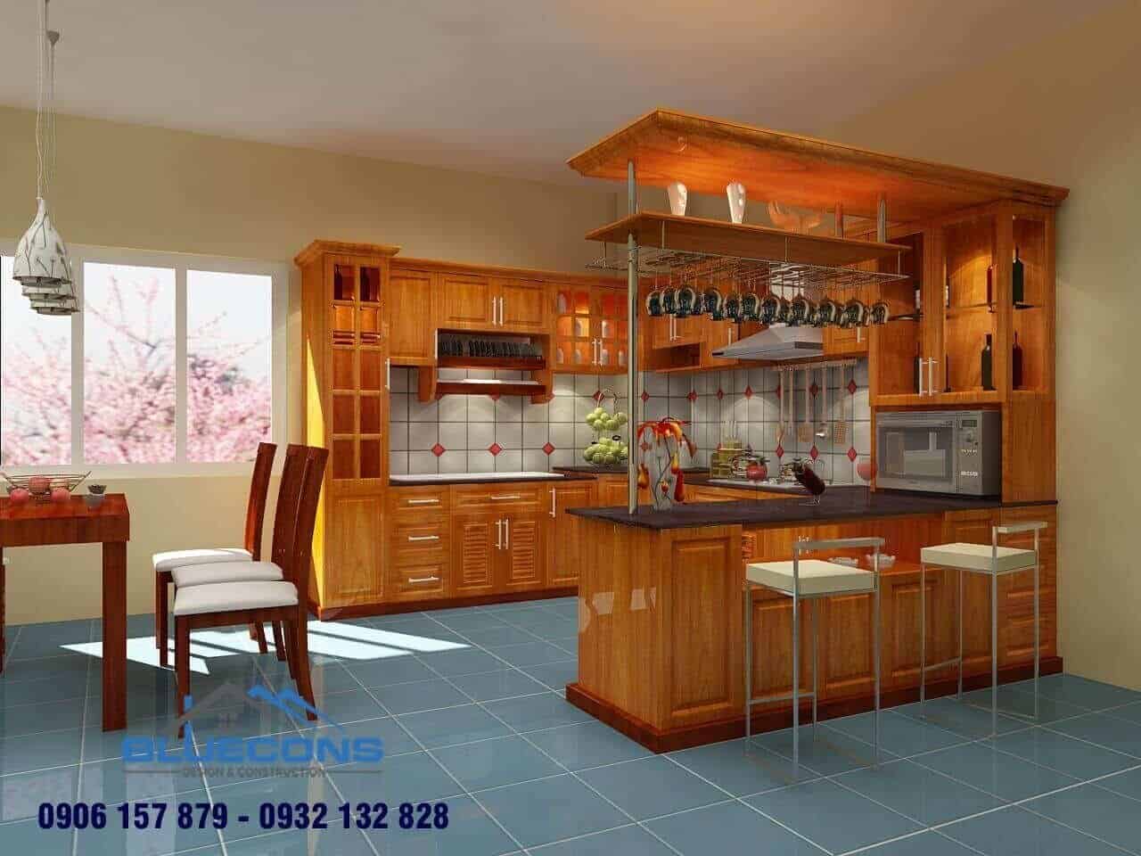 Quầy bar bếp gỗ 4 Quầy bar đẹp trong nhà gỗ sồi view thích mê