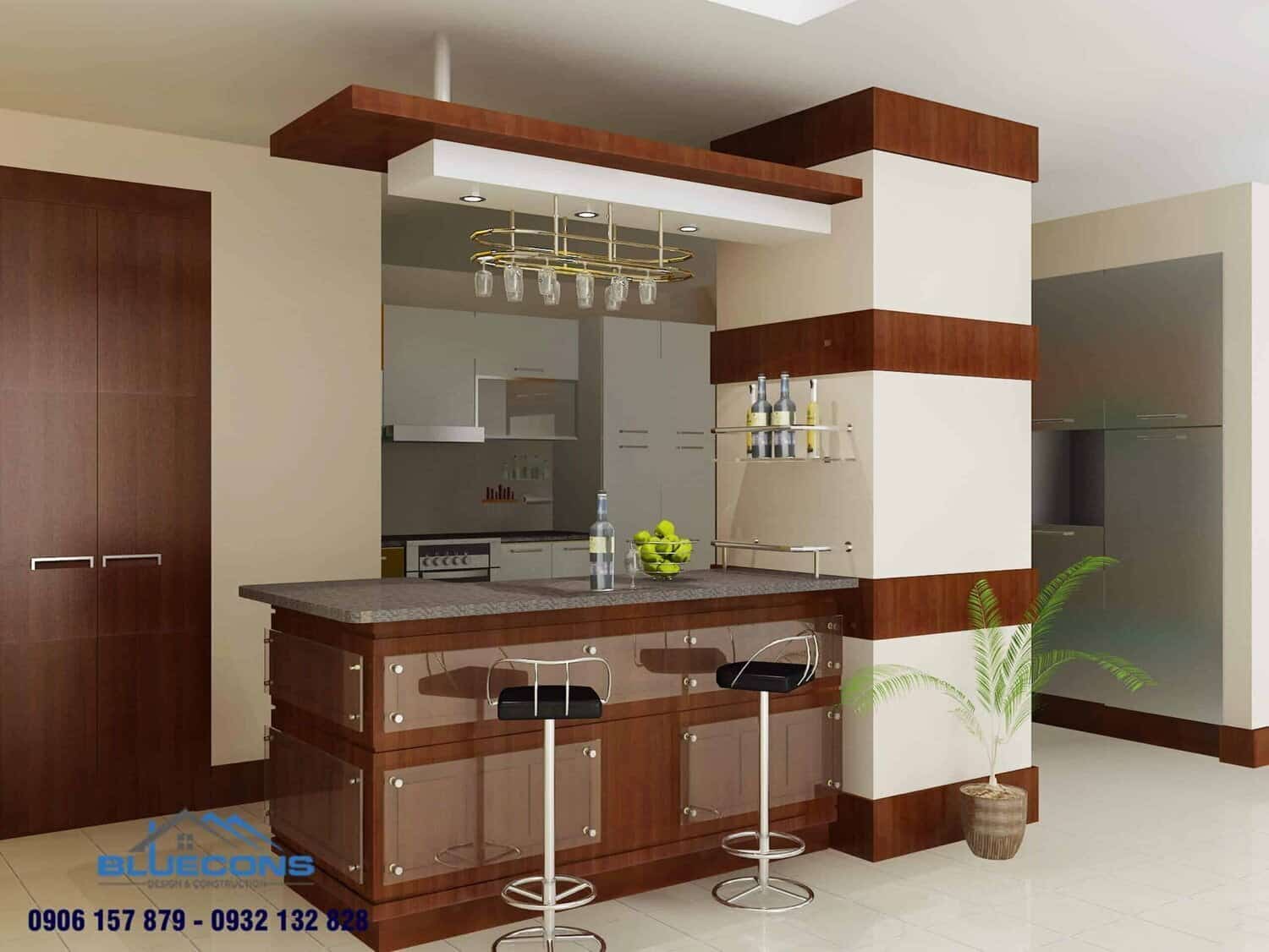 Quầy bar bếp gỗ 5 Quầy bar bếp đơn giản gỗ laminate sáng bóng, sang trọng bậc nhất