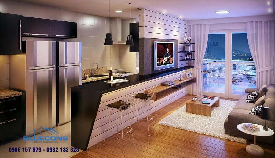 Quầy bar mini phòng khách 8 Thiết kế phòng chung cư đẹp
