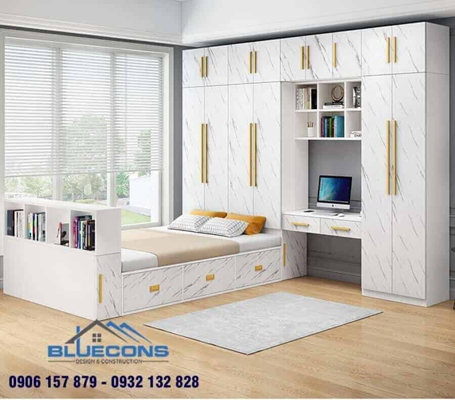 tủ quần áo kết hợp bàn làm việc và giường