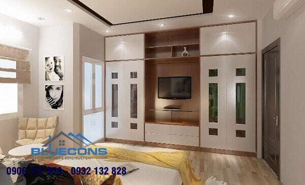Tủ quần áo 4 buồng kết hợp tivi 