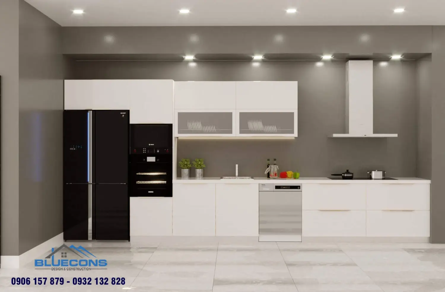 Tủ bếp cánh kính 2 Thiết kế phòng chung cư đẹp