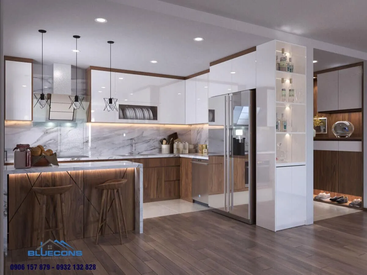 Tủ bếp cánh kính 6 Thiết kế phòng chung cư đẹp