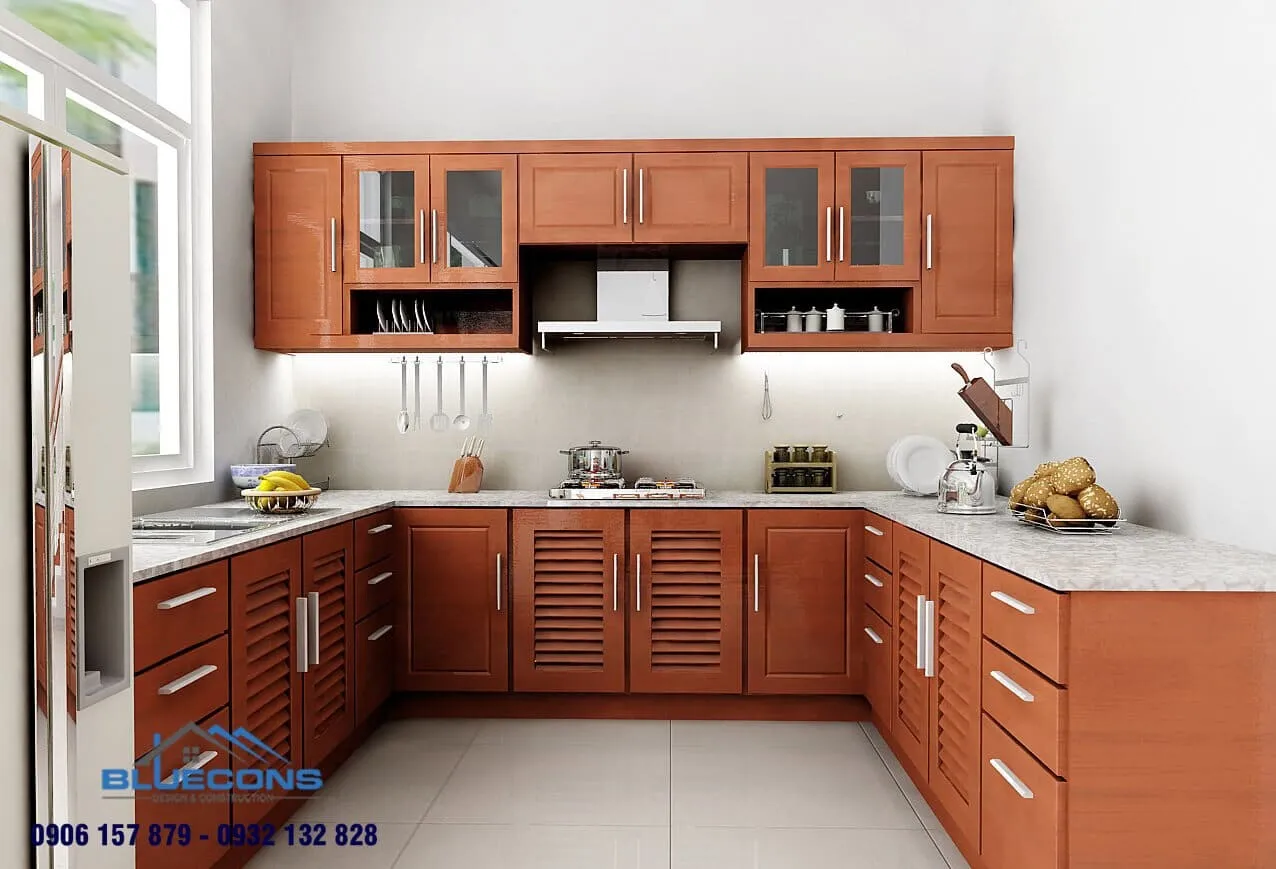Tủ bếp gỗ óc chó 2 Thiết kế phòng chung cư đẹp