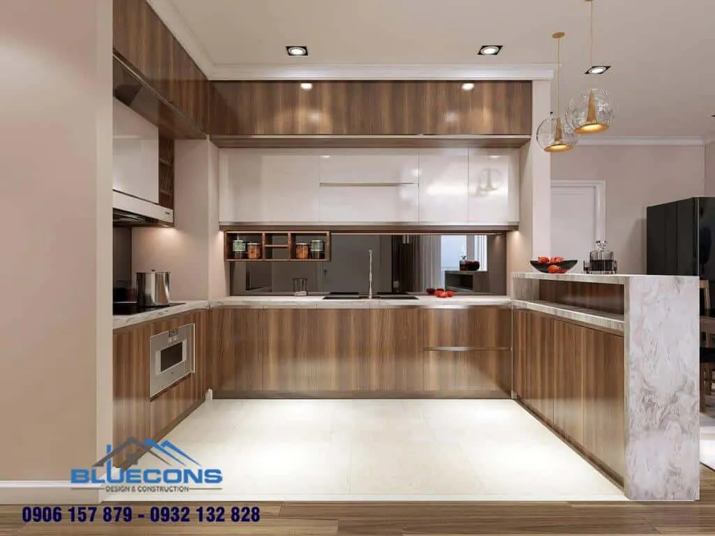 Tủ bếp gỗ óc chó 5 Thiết kế phòng chung cư đẹp