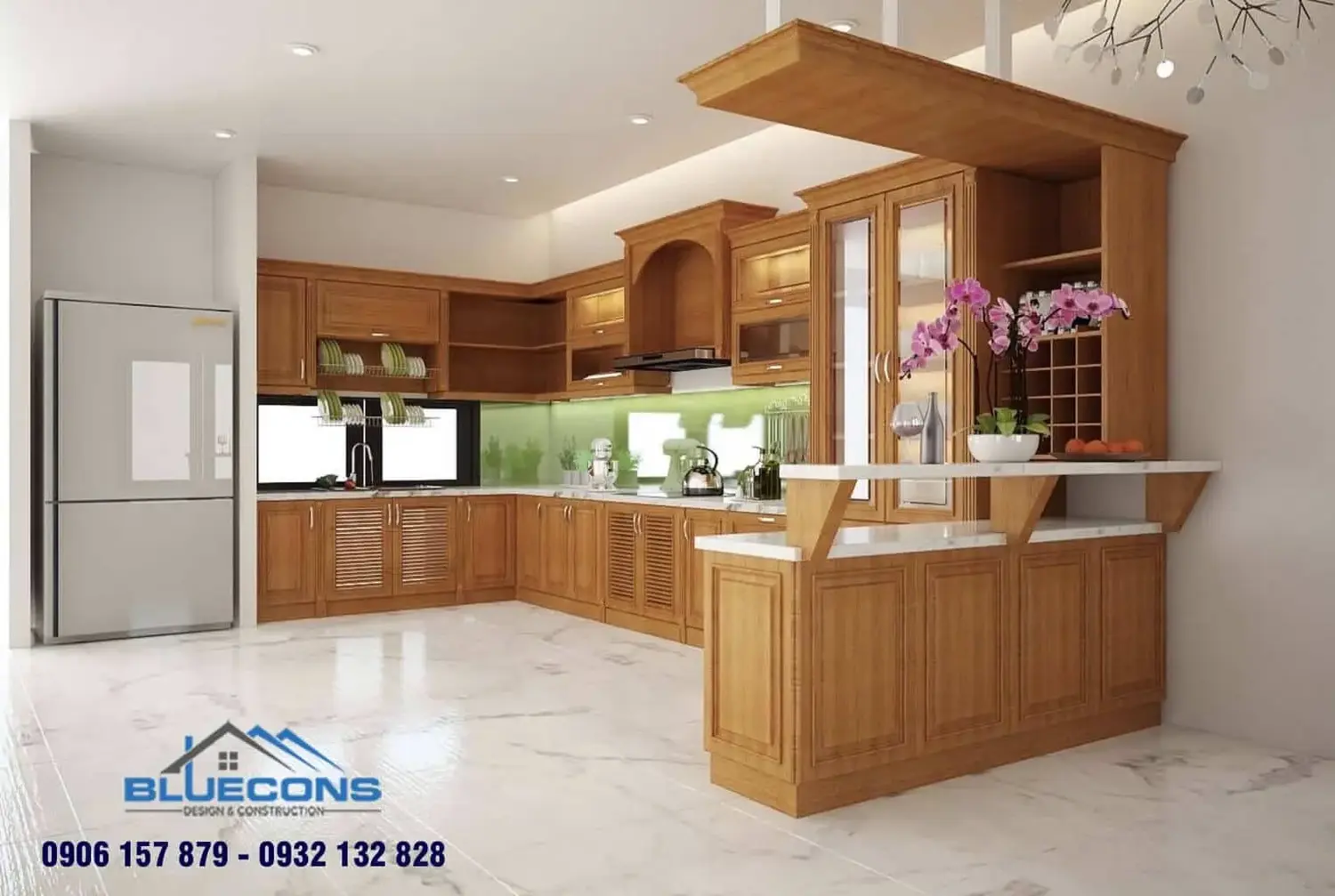 Tủ bếp gỗ sồi 2 Thiết kế phòng chung cư đẹp