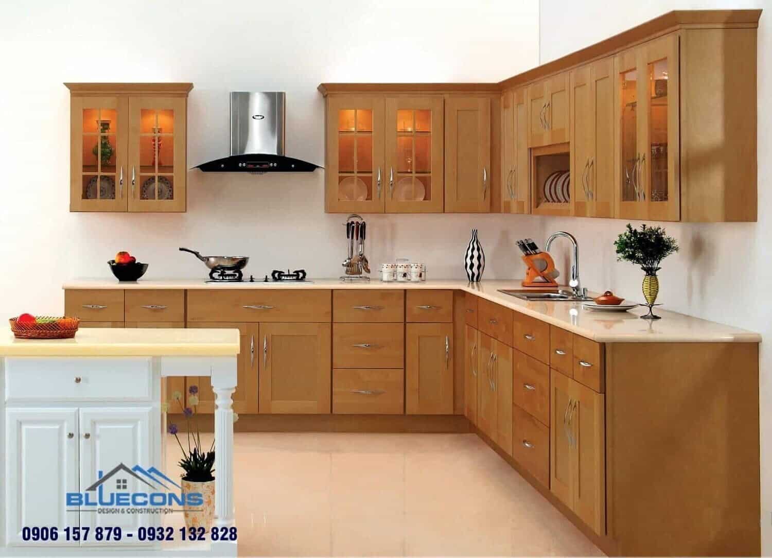 Đã mắt với mẫu tủ bếp đẹp hình chữ L có cửa sổ cao cấp, sang trọng