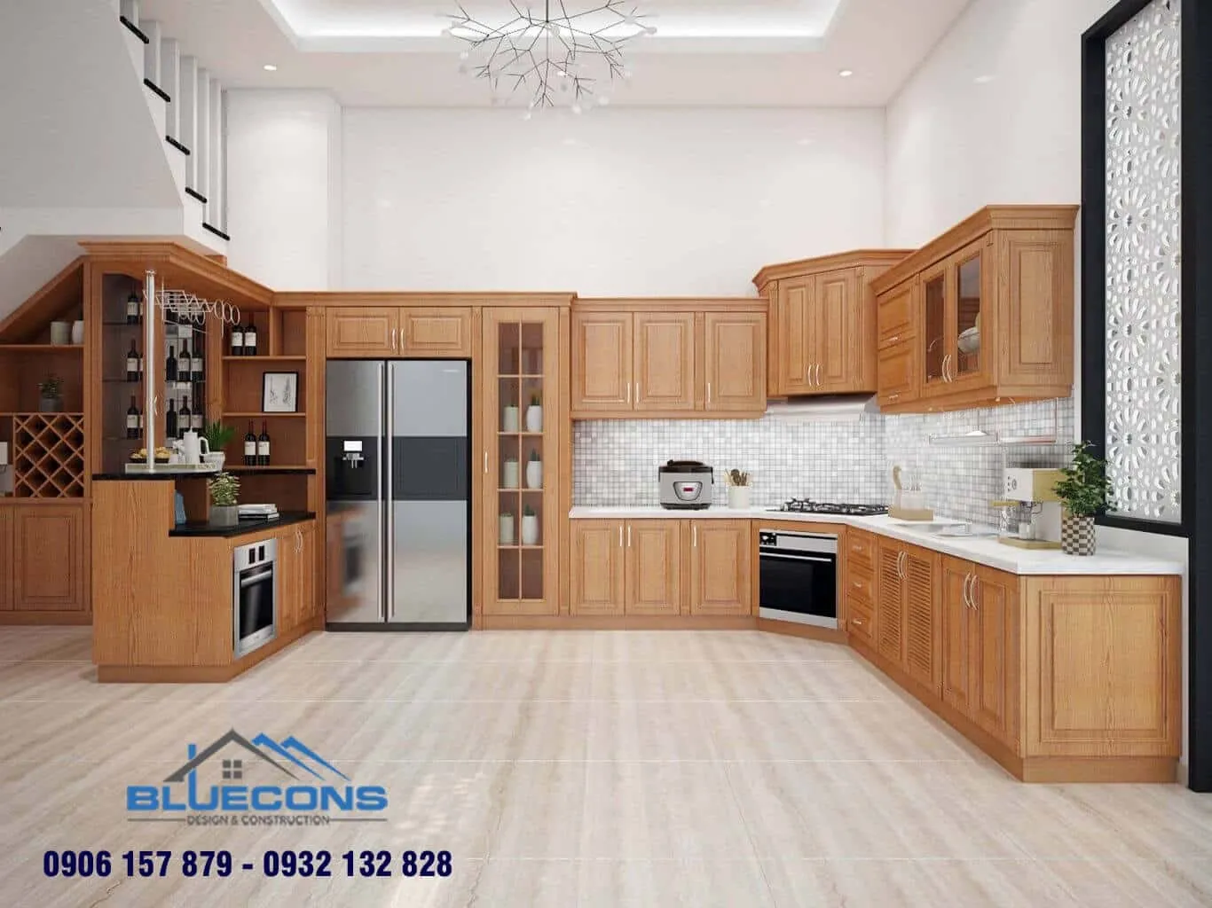 Tủ bếp gỗ sồi 4 Thiết kế phòng chung cư đẹp