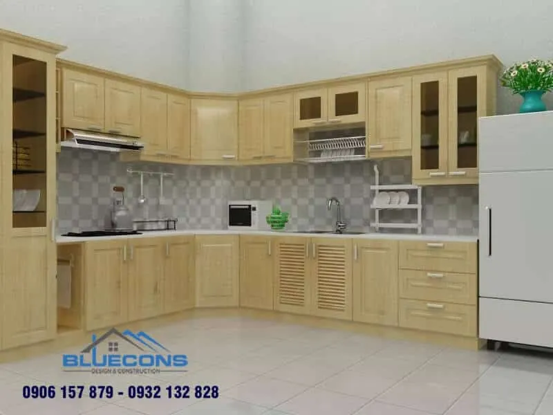 Tủ bếp gỗ sồi 7 Thiết kế phòng chung cư đẹp