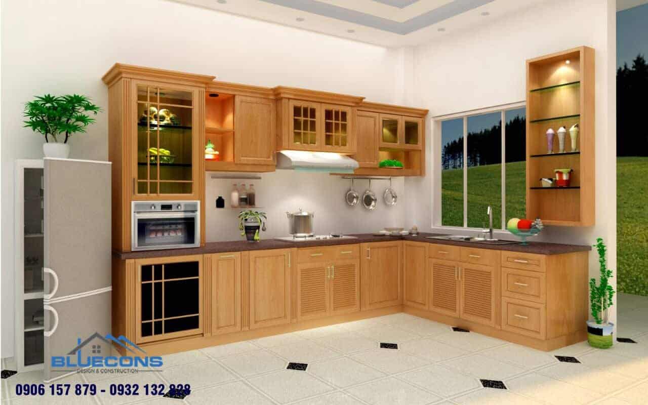 Tủ bếp treo tường xoan đào nổi bật không gian nội thất