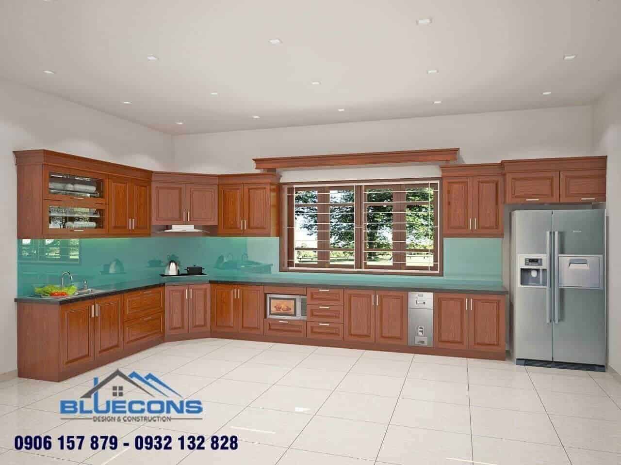 Chiêm ngưỡng mẫu tủ bếp đẹp bằng gỗ xoan đào chữ V lạ mắt