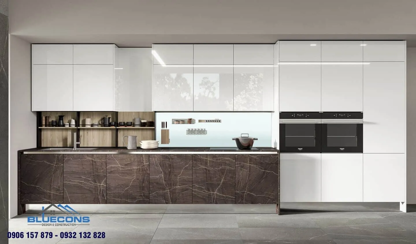 35+ Mẫu tủ bếp kính cường lực 4 Thiết kế phòng chung cư đẹp