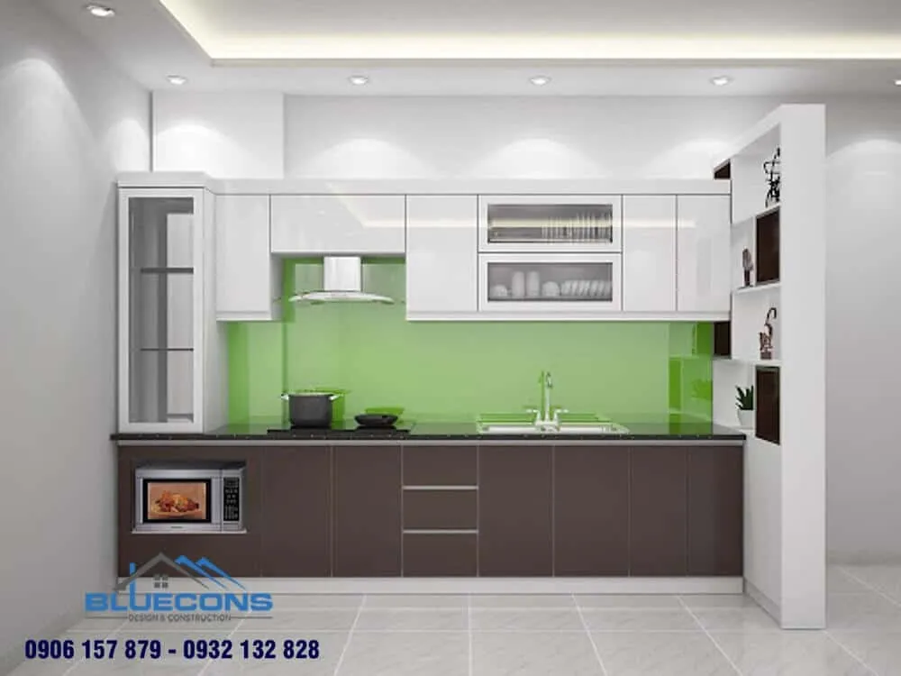 35+ Mẫu tủ bếp kính cường lực 6 Thiết kế phòng chung cư đẹp